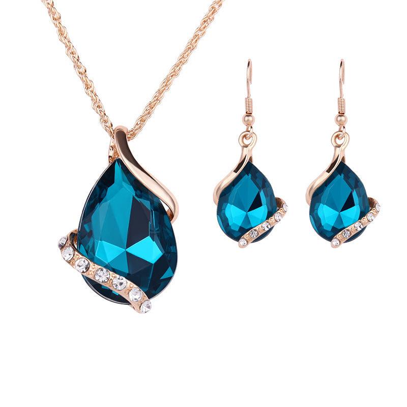 Stylish Water Drop Necklace and Earring Set Green