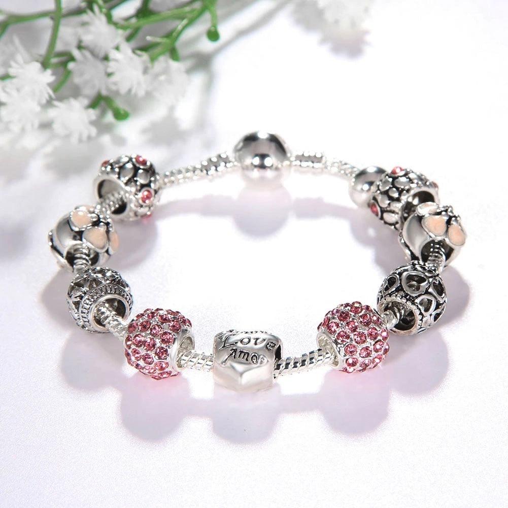 Elegant Silver Charm Bracelet | Fashion Jewelry Red 21CM