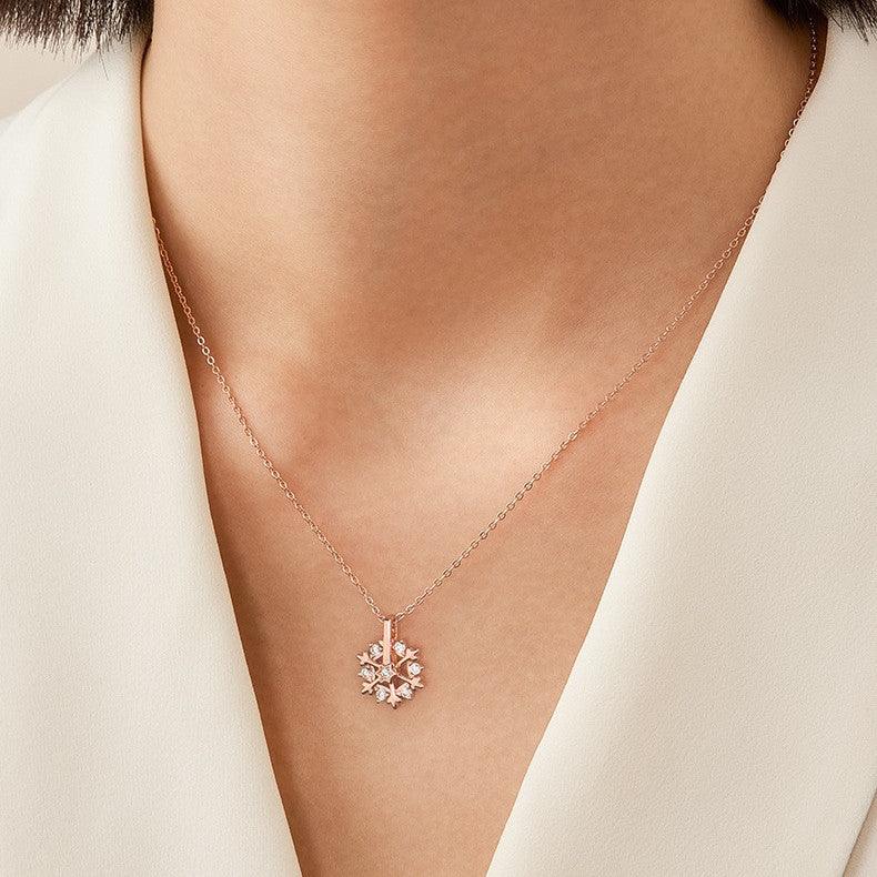 Rotatable 925 Silver Snowflake Necklace | Daily Wear Rose Gold
