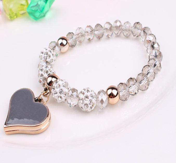 Elastic Crystal Heart Bracelet | Fashion Jewelry Grey