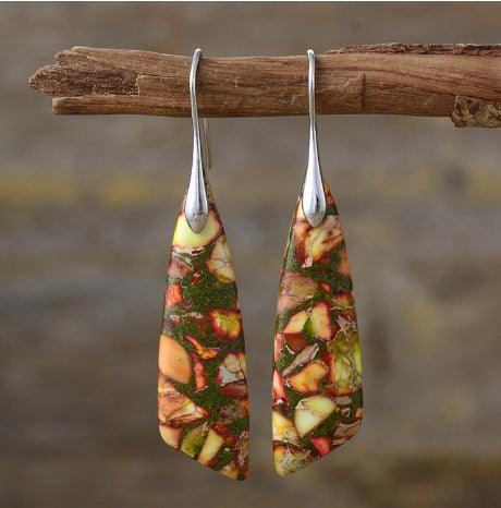 Bohemian Emperor Stone Geometric Earrings | Fashion Collection Orange Silver