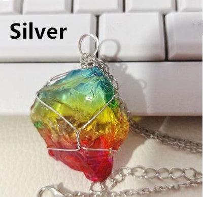 Rainbow Quartz Crystal Pendant Necklace | Daily Wear Silver