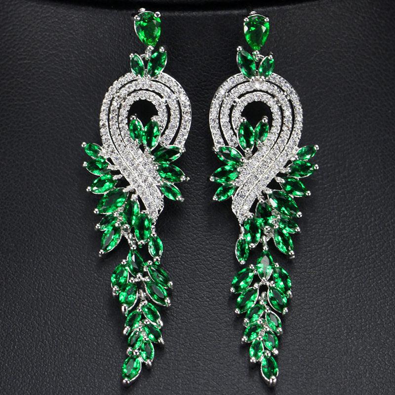 18K Gold Plated Long Tassel Earrings Green