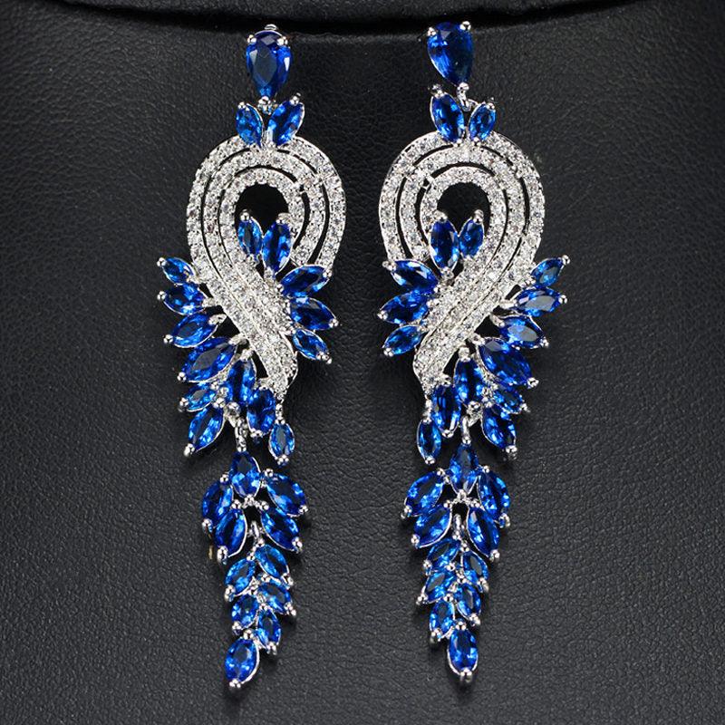 18K Gold Plated Long Tassel Earrings Blue