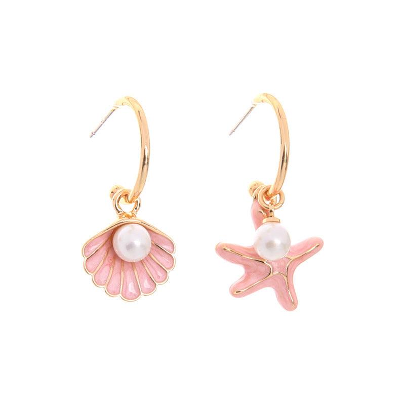 Shell Pearl Earrings Red