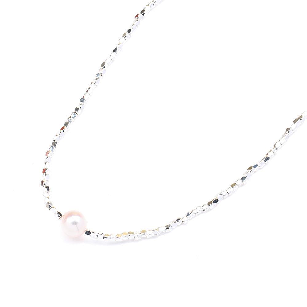 BoldlyBeautiful - Cute Broken Silver Necklace with Natural Pearl Pendant - BoldlyBeautiful