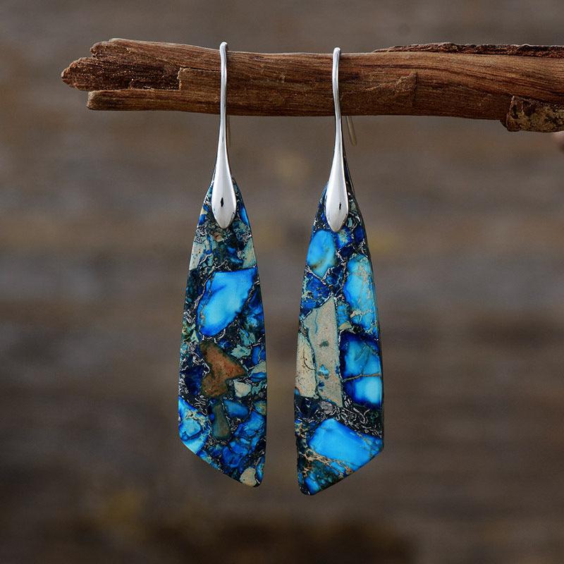 Bohemian Emperor Stone Geometric Earrings | Fashion Collection Light Blue Silver