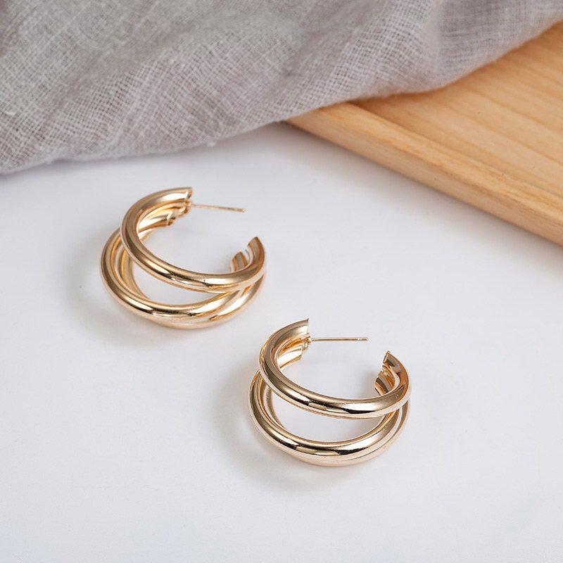 Cold Wind Metal Ring Ear Buckle Earrings