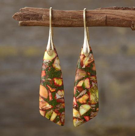 Bohemian Emperor Stone Geometric Earrings | Fashion Collection Orange Gold