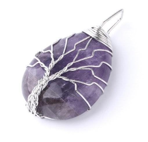 Fashion Stone Pendant with Gold Color Wire Wrap Gem Purple Silver Pendant