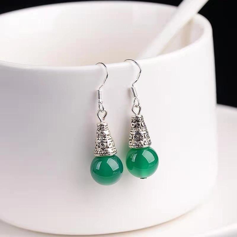 Elegant Silvering Earrings | Daily Wear Green Agate