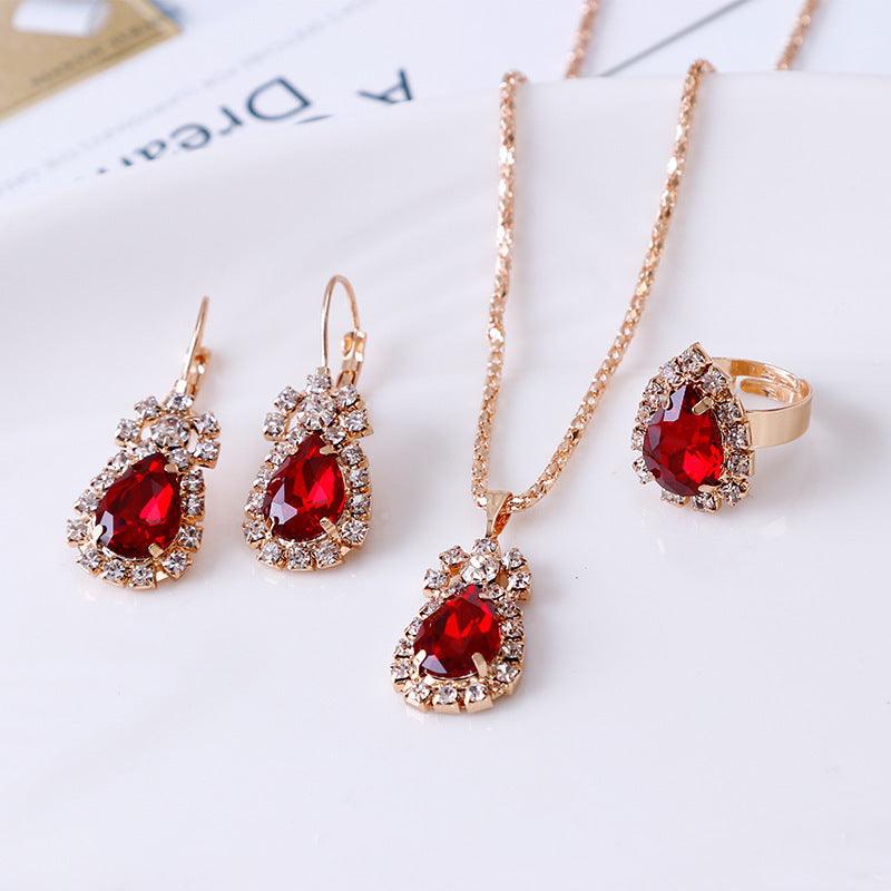 Water Drop Rhinestone Jewelry Set | Daily Wear Red