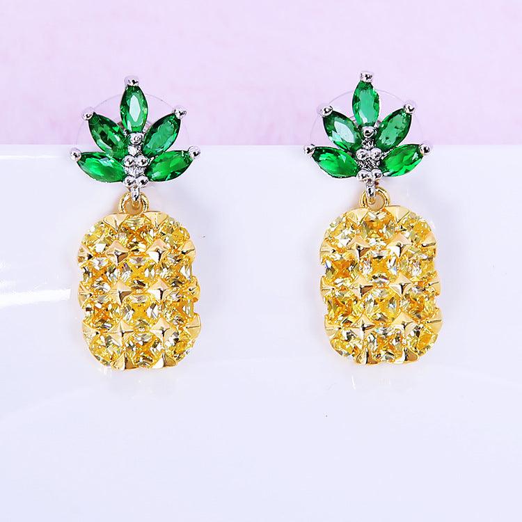 Pineapple & Coconut Crystal Earrings Set Ear Studs