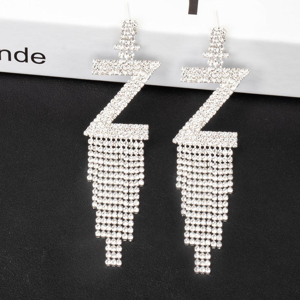 Silver Needle Rhinestone Letter B Earrings Silver Z