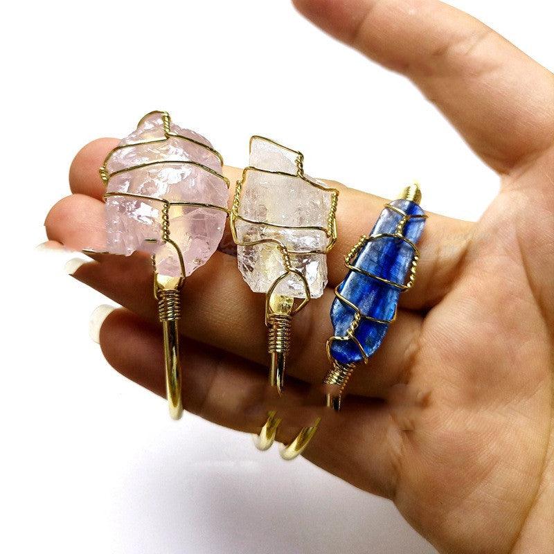 Natural Crystal Rough Stone Gold Winding Bracelet | Fashion Jewelry