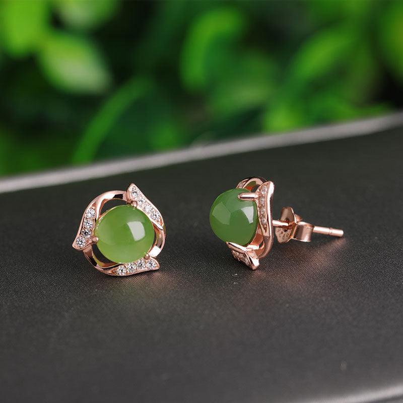 Ethnic Style Green Jade Earrings Sterling Silver and Tianyu default