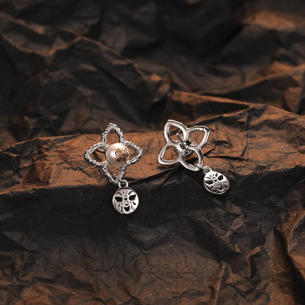 Bee Flower Silver Pearl Earrings | 2025