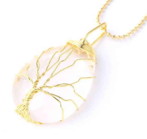 Fashion Stone Pendant with Gold Color Wire Wrap Gem White Gold Necklace