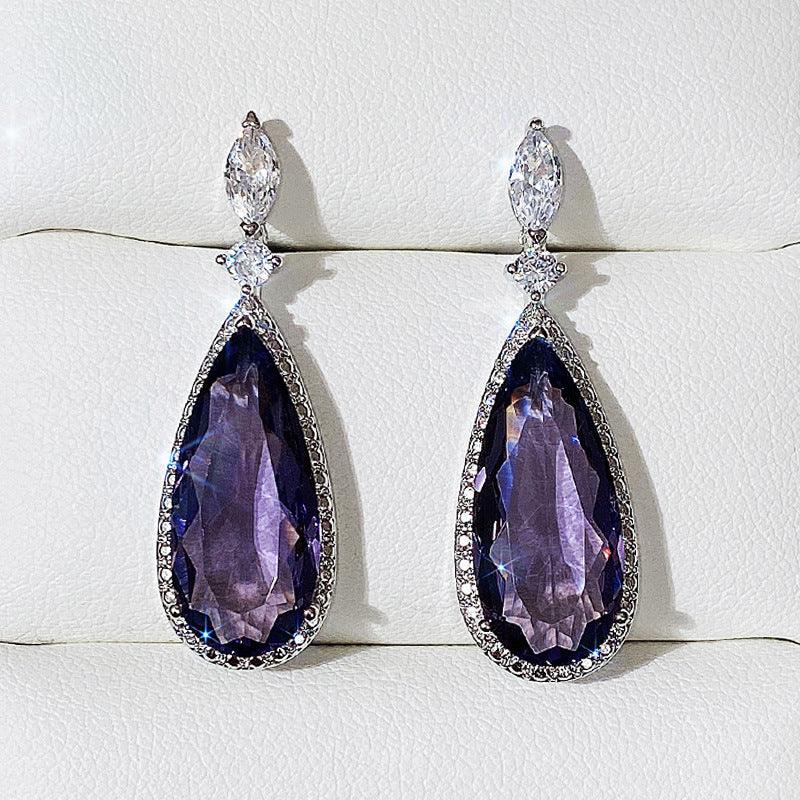 Flower And Waterdrop Colored Zircon Earrings