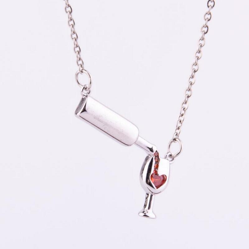 Wine Bottle Cup Pendant Necklace | BoldlyBeautifuls silvery