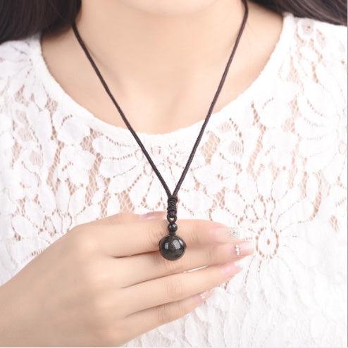 Black Gold Natural Obsidian Stone Lucky Pendant Necklace