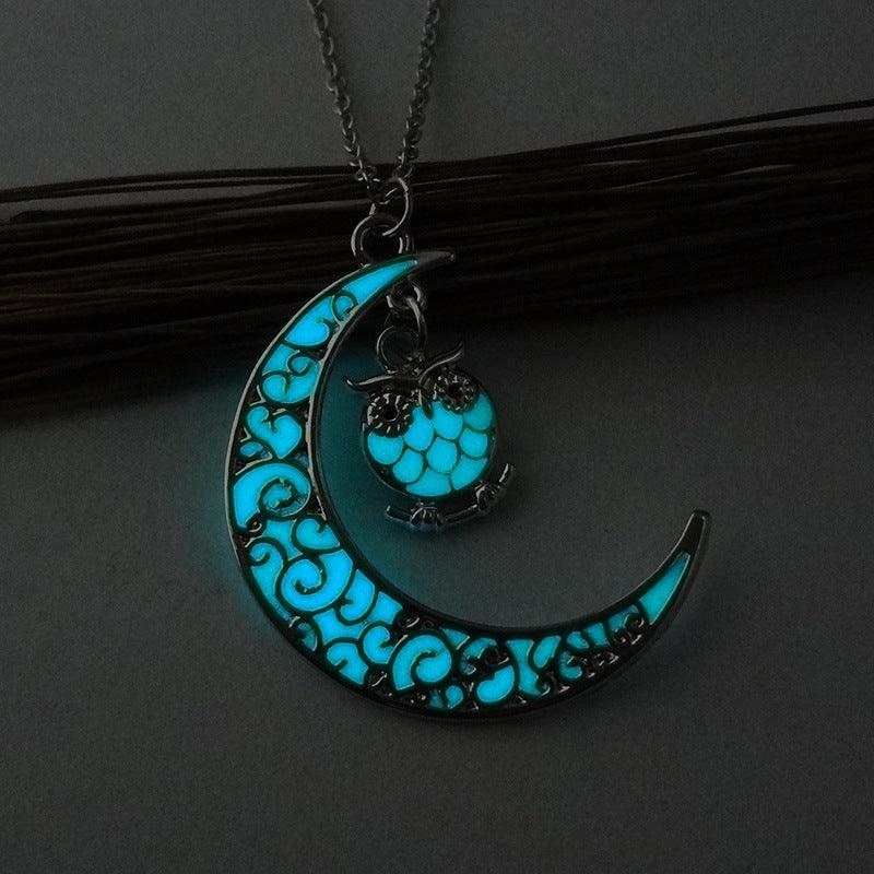 Glowing Pendant Silver Plated Necklace | Daily Wear Owl Blue