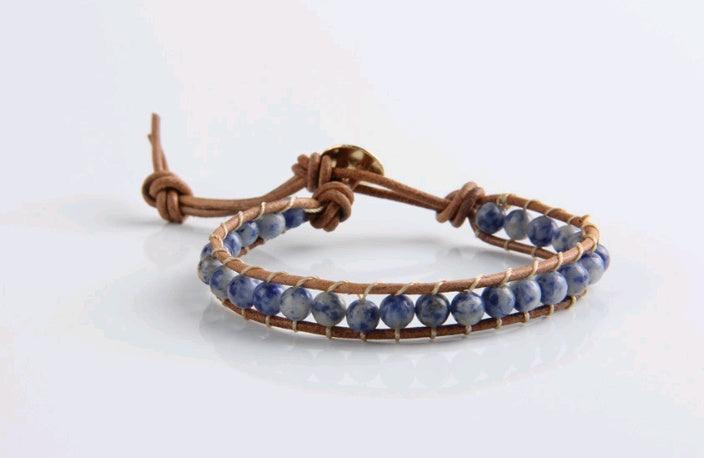 Blue Natural Stone Leather Woven Bracelet