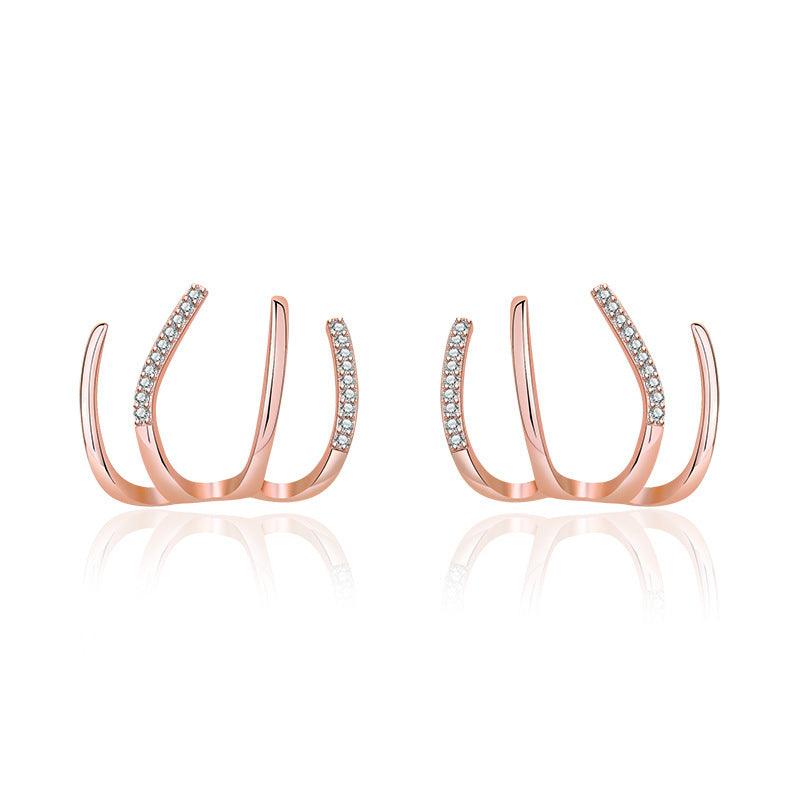 S925 Silver Needle Four-prong Zircon Inlaid Earrings Rose Gold 2PC