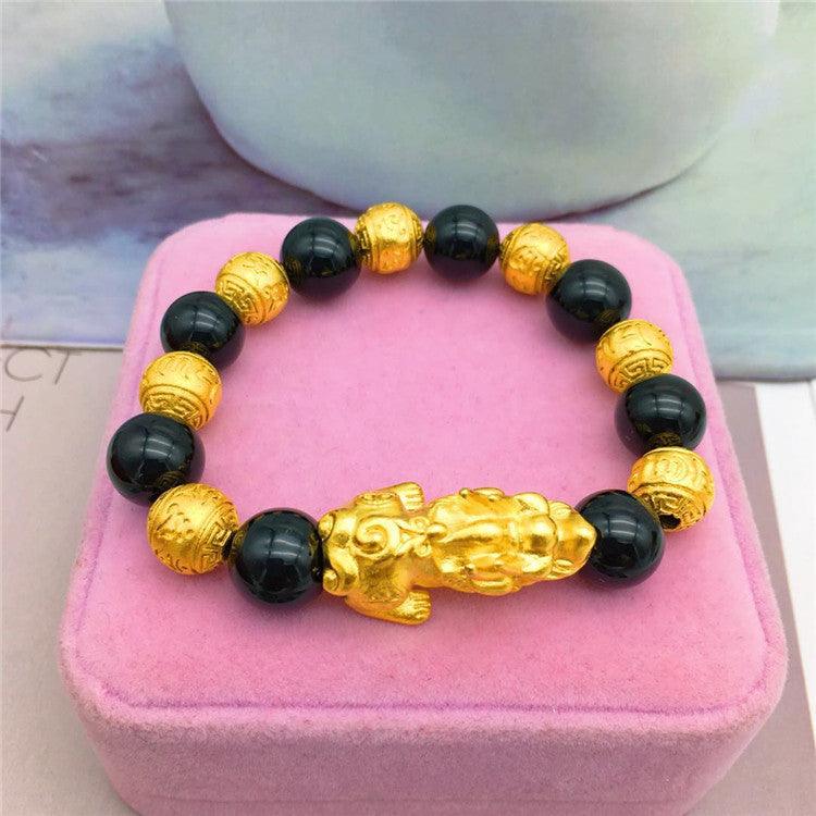 Vietnamese Gold-Plated Brave Bracelet | Unisex Daily Wear Black beads