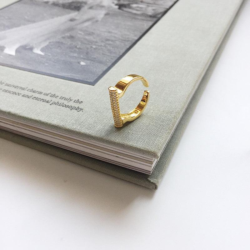 Korean Mini Gold D Type Full Diamond Ring | Stylish Wear