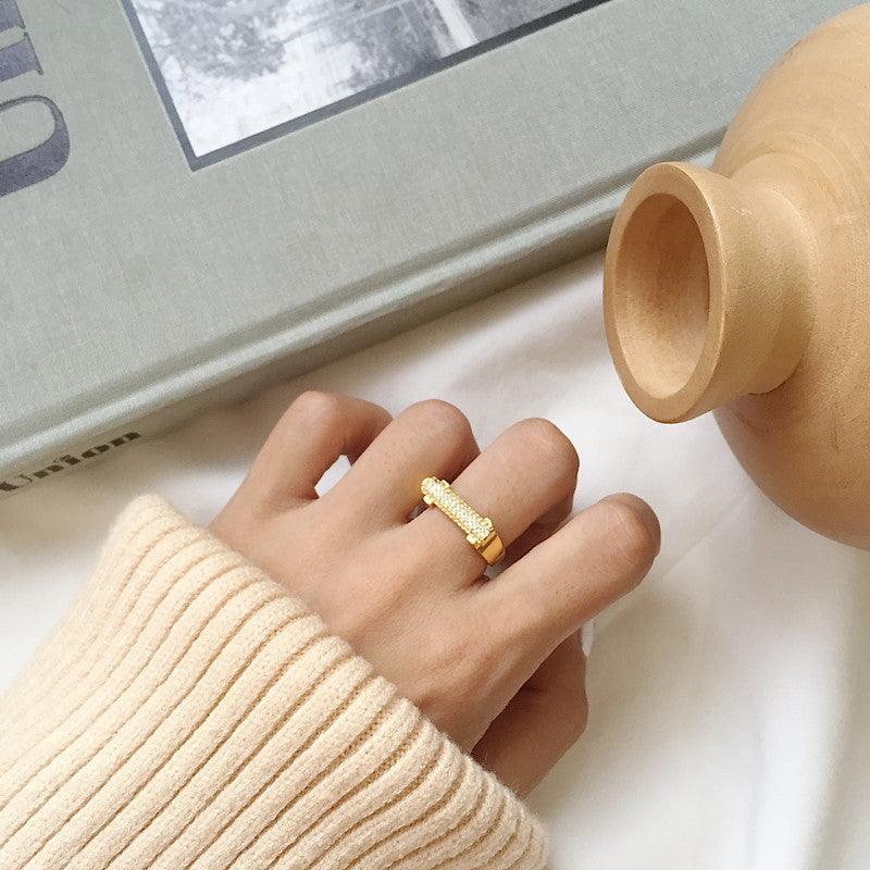 Korean Mini Gold D Type Full Diamond Ring | Stylish Wear