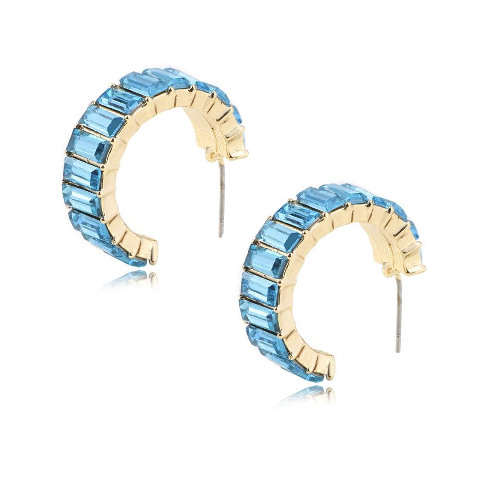 Multicolor Glass Diamond C-shaped Earrings Sky Blue 4