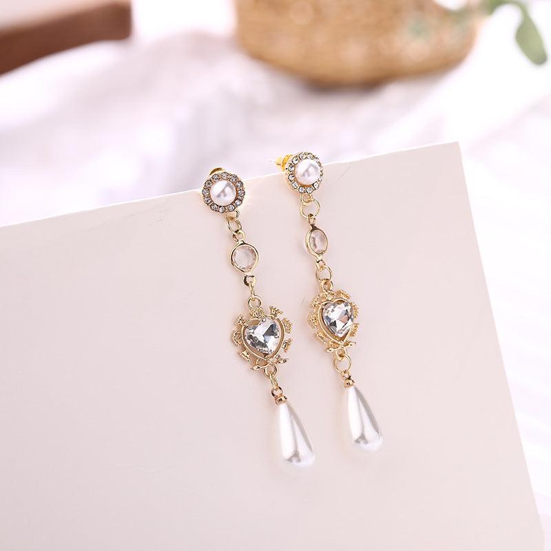 Pearl Earrings Love Rhinestones | Daily Wear