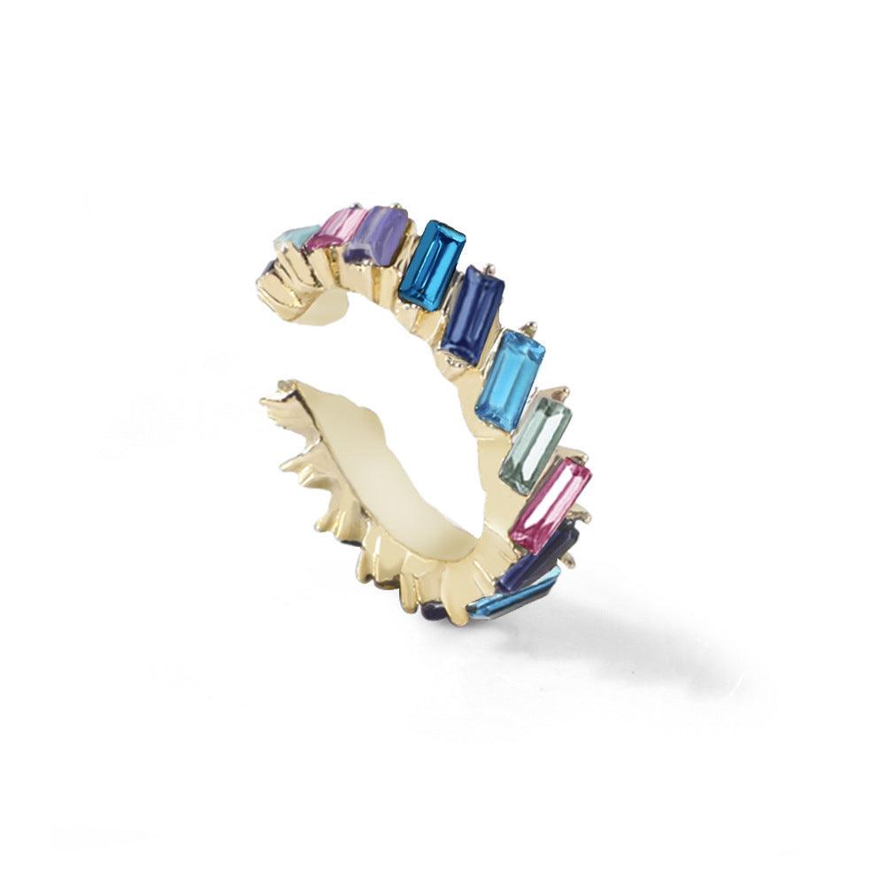 Multicolor Glass Diamond C-shaped Earrings Multicolor 3 1