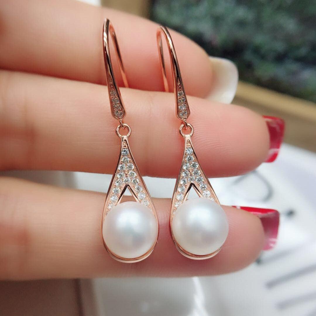 Pearl Earrings With Water Drops Rose Gold