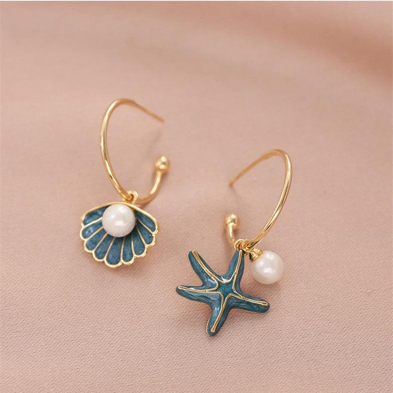 Shell Pearl Earrings Blue