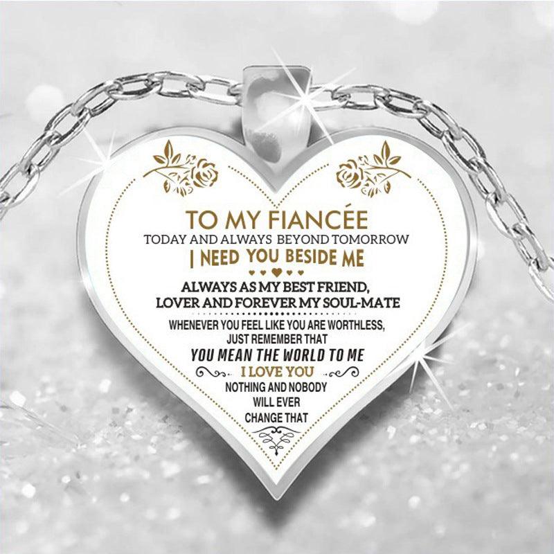 Peach Heart Sweater Chain Necklace Fiance