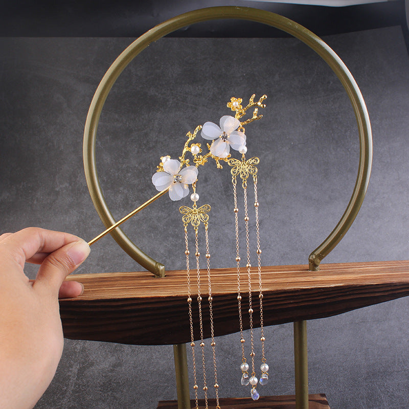 Ancient White Flower Hairpin | Daily Wear Golden