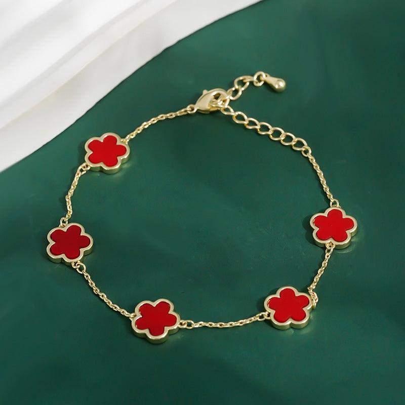 Gold Plated Five Petal Flower Bracelet | Daily Wear Gold Red