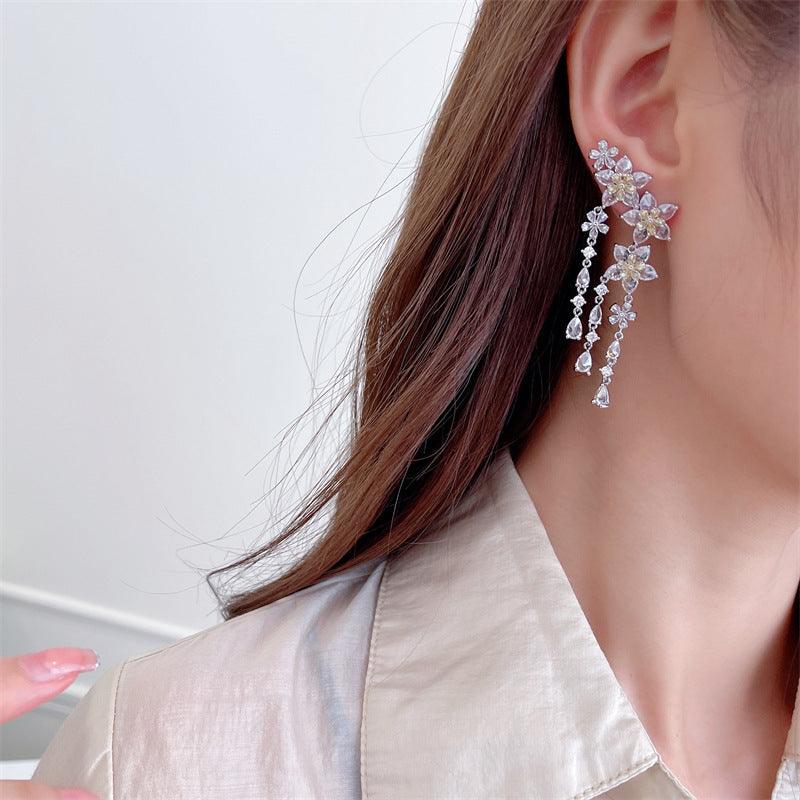 Fashion Flower Tassel Pendant Earrings