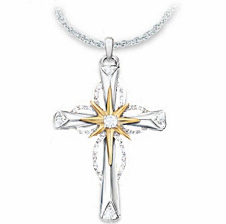 Octagonal Star Cross Alloy Pendant Necklace | Daily Wear Silver