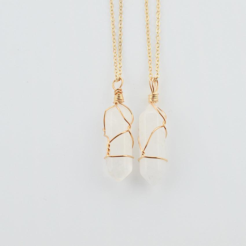 Hexagonal Quartz Natural Stone Necklace | Fashion Wear White
