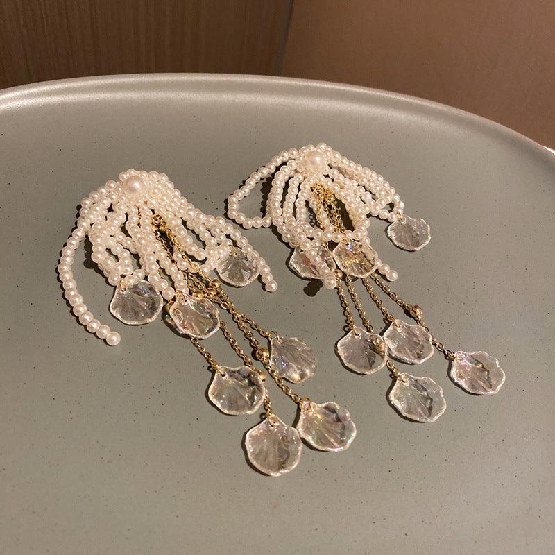 Long Pearl Shell Bow Earrings | Party Wear