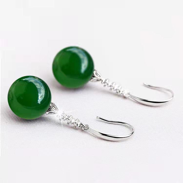 Elegant Silvering Earrings | Daily Wear Silver Green Agate Color