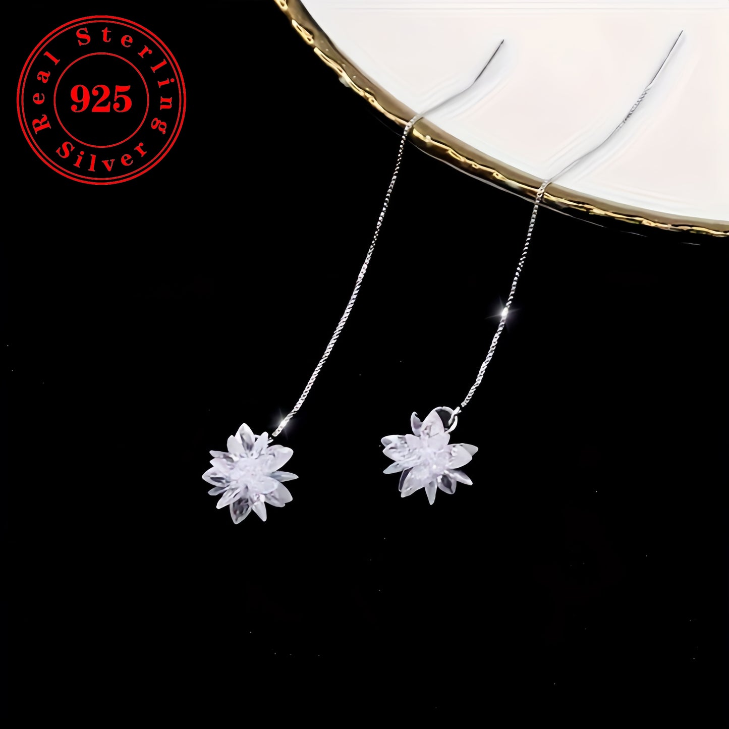 925 Sparkling Flowers Shiny Sterling Silver Earrings