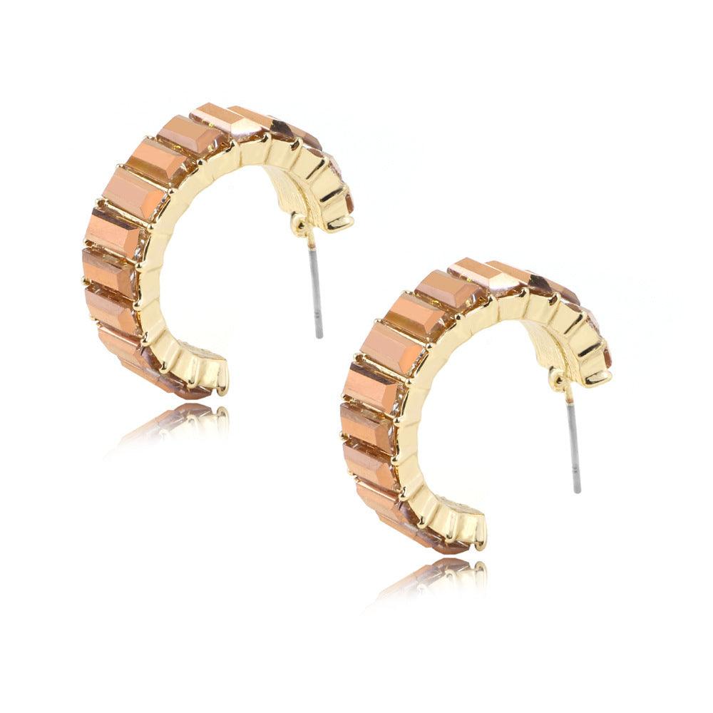 Multicolor Glass Diamond C-shaped Earrings Champagne 4