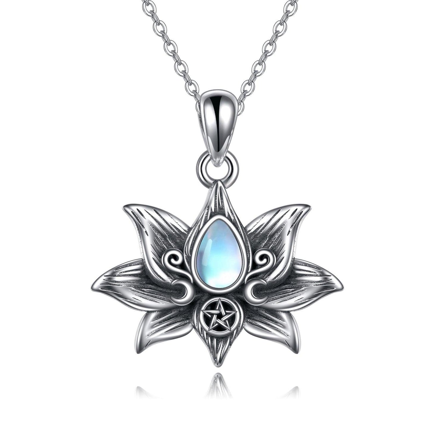 925 Silver Moonstone Lotus Necklace | Daily Wear Silver