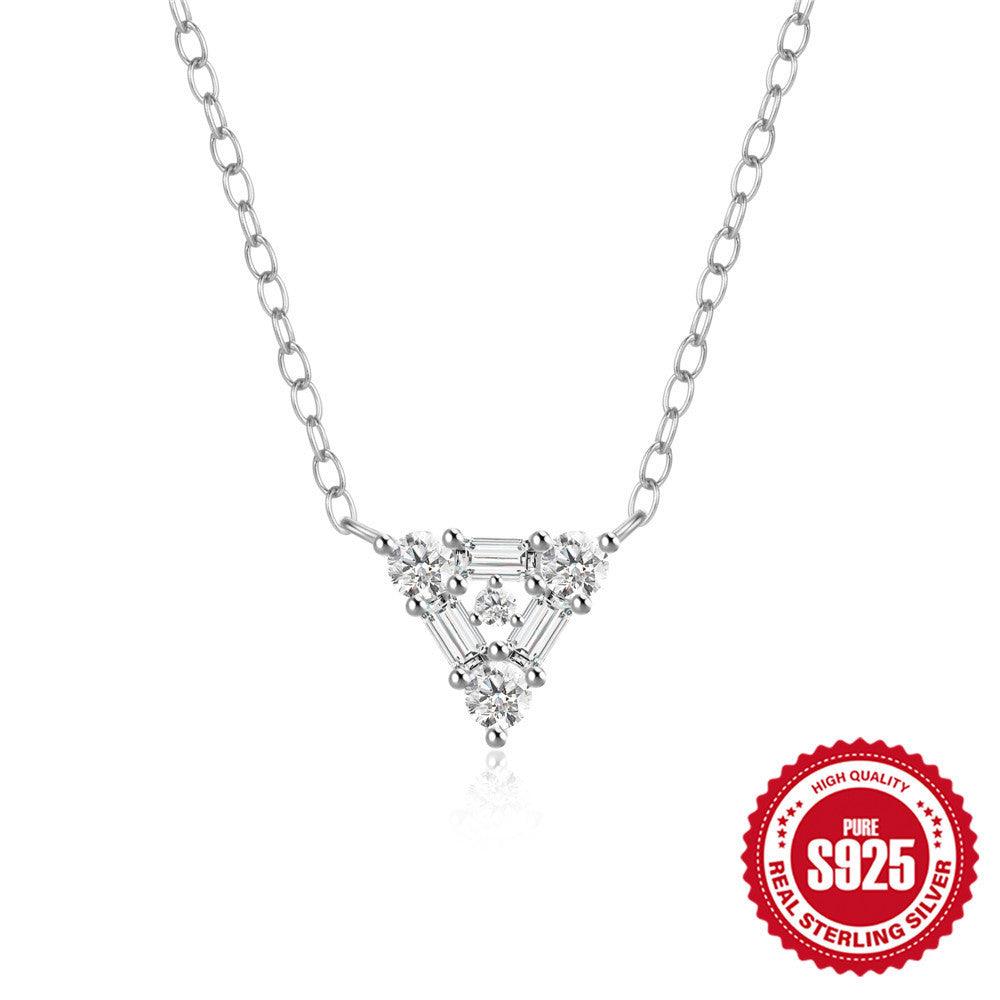 Triangle Diamond Necklace in S925 Sterling Silver White Gold Color 925 Silver