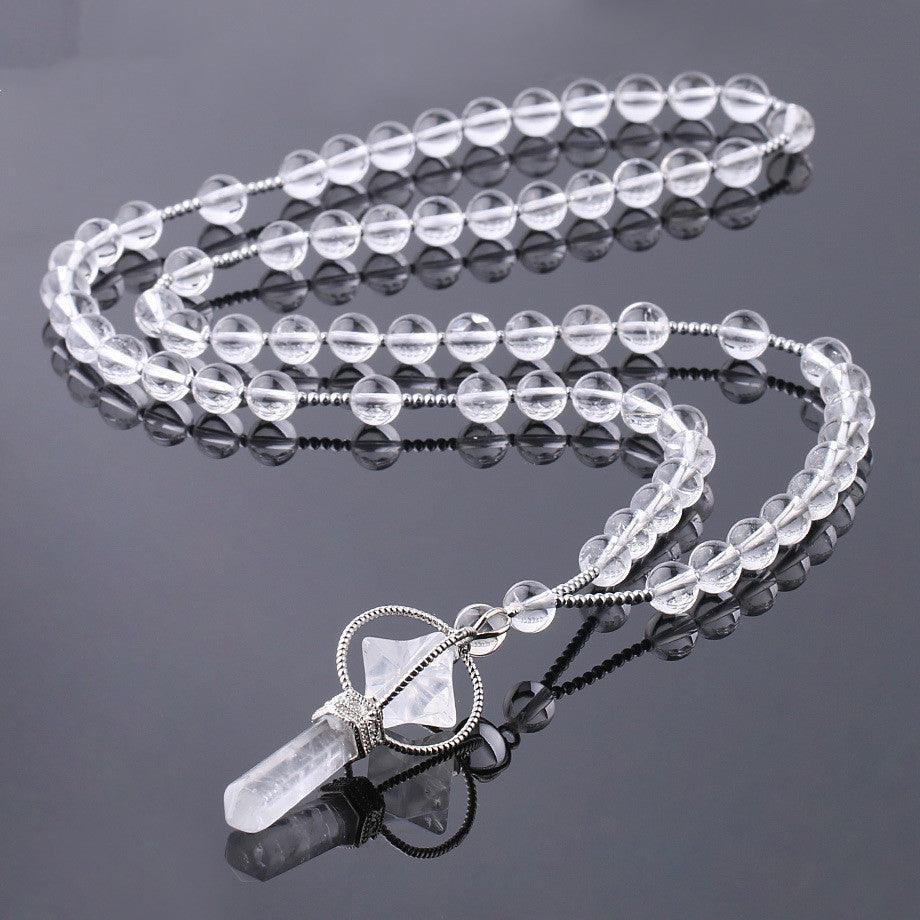 White Crystal Column Stone Necklace | Beach Jewelry White crystal