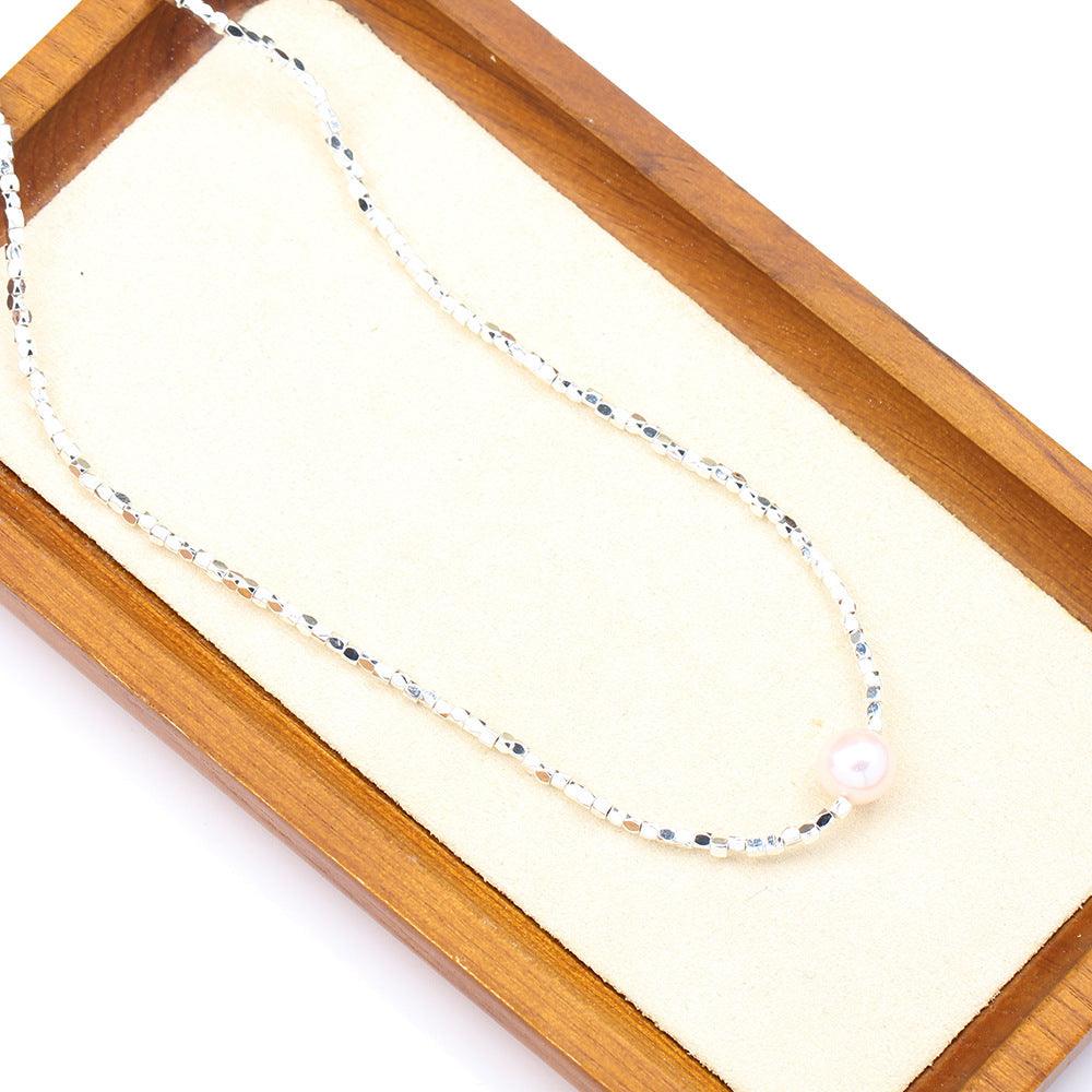 BoldlyBeautiful - Cute Broken Silver Necklace with Natural Pearl Pendant - BoldlyBeautiful
